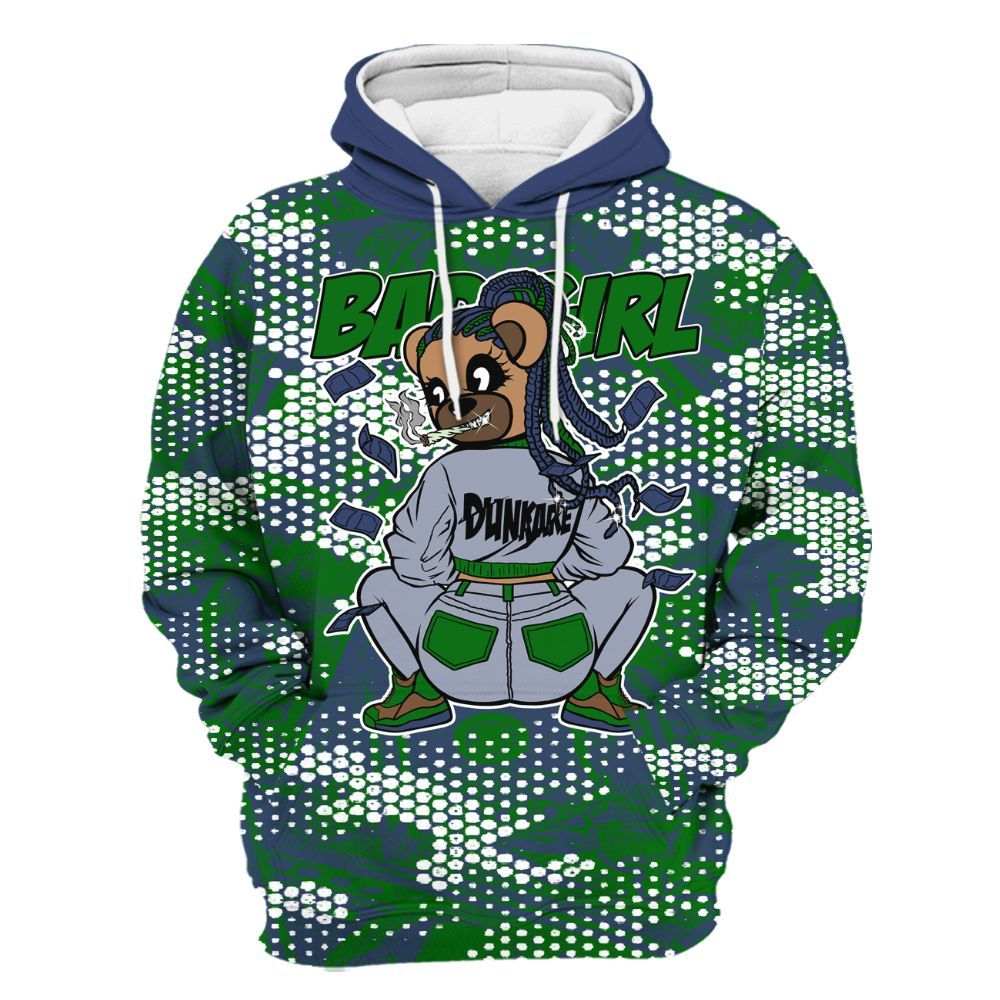 Hoodie To Match Midnight Navy 13s - Rebellious Girl Bear Banknotes Art All Over Print