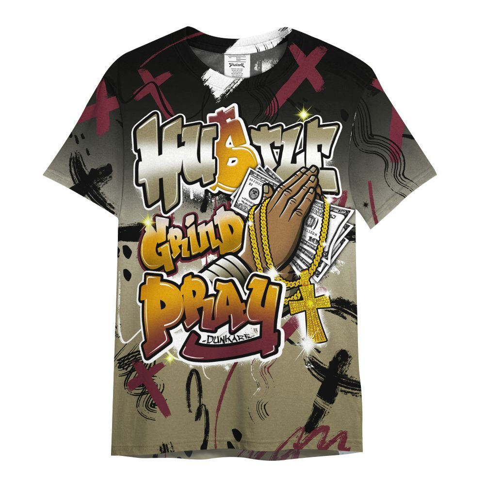 Shirt To Match Black Olive 7s - Money Hustle Grind Pray All Over Print