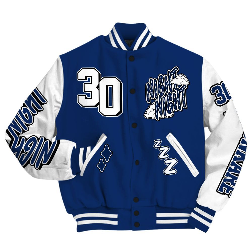 Varsity Jacket To Match High OG Deep Royal Blue 1s - Seeya Skeleton All Over Print