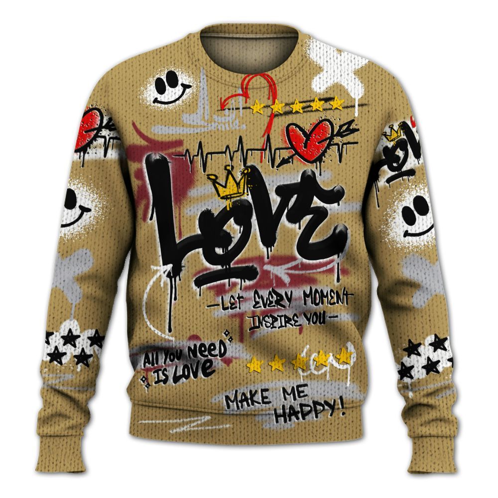 Knitted Sweater To Match Kobe 4 Gold Medal - Happy Love Beats Graffiti Streetwear