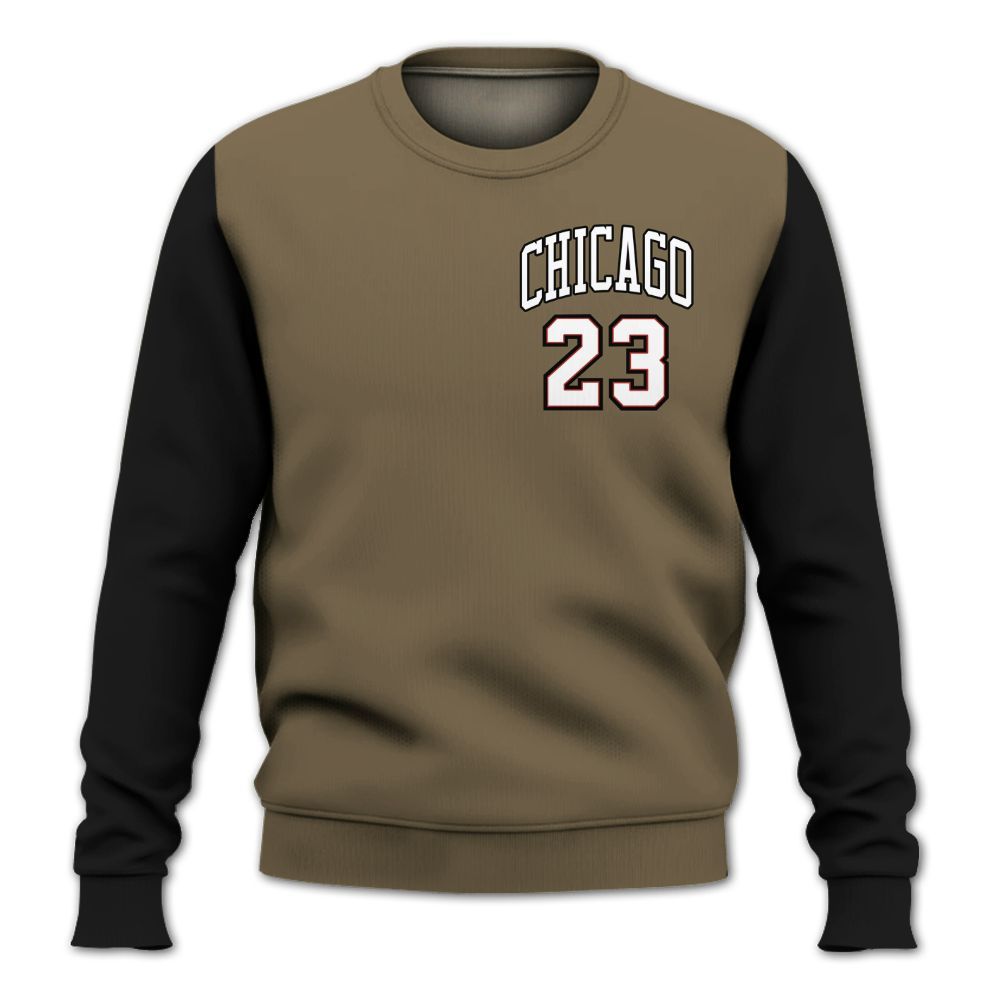 Sweatshirt To Match Olive 9s - Custom Name Chicago 23 All Over Print