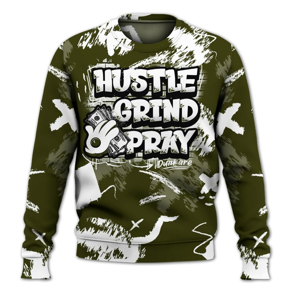 Sweatshirt To Match Dunk Low Pale Ivory Cargo Khaki - Hustle Grind Pray Retro All Over Print
