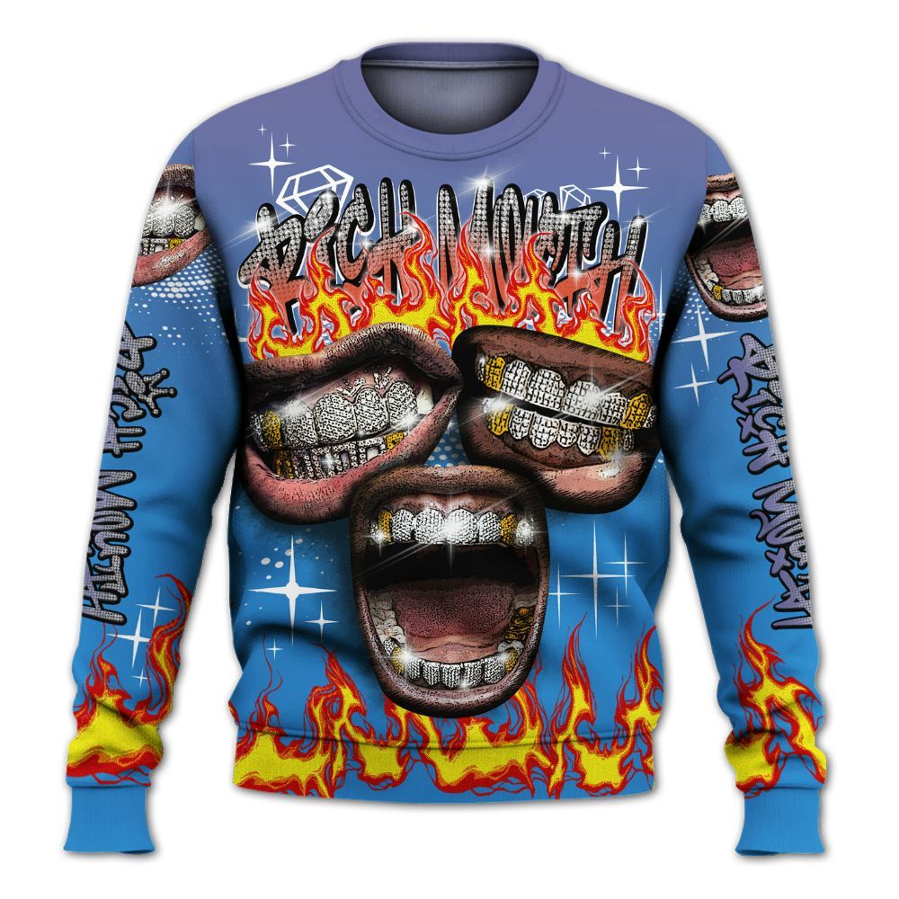 Sweatshirt To Match Hi-Res Blue 700s - Rich Mouth Fire Rap Retro 90s All Over Print