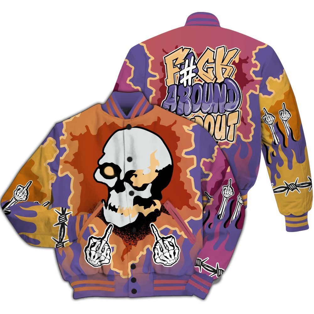 Varsity Jacket To Match Book Sunset 1s - F Around Find Out Graphic Trapped All Over Print