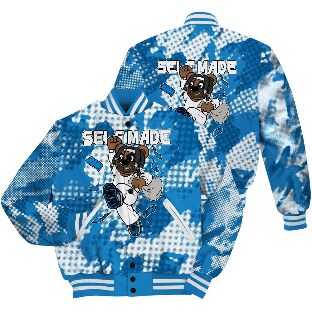 Varsity Jacket To Match Industrial Blue 4s Shirt - Autonomous Bear Abstract Halftone All Over Print