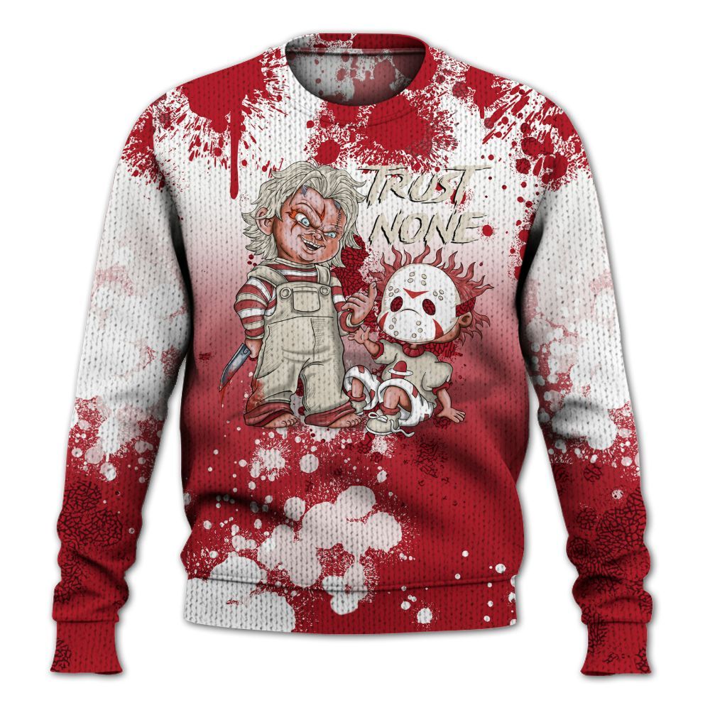 Sweater To Match Mid Red Cracked Leather 1s - Trust No One Scary Graphic