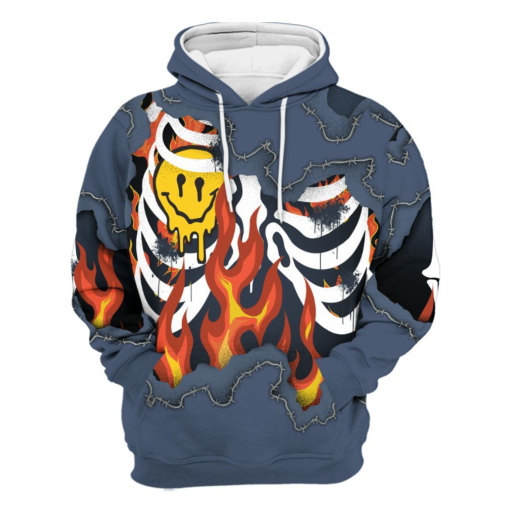 Hoodie To Match Low Diffused Blue 11s - Skeleton On Fire Skrrt All Over Print