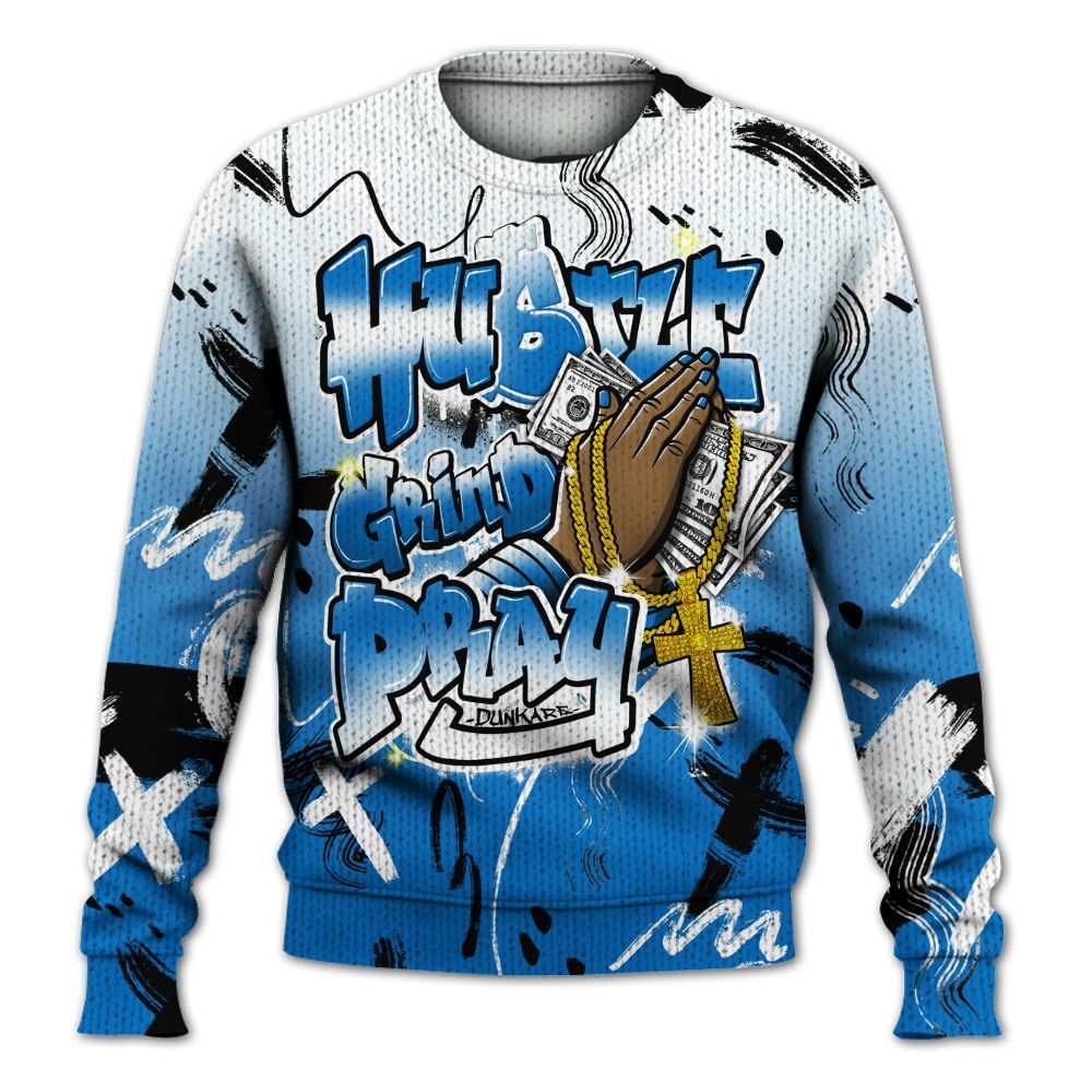 Knitted Sweater To Match Blueberry 12s - Money Hustle Grind Pray