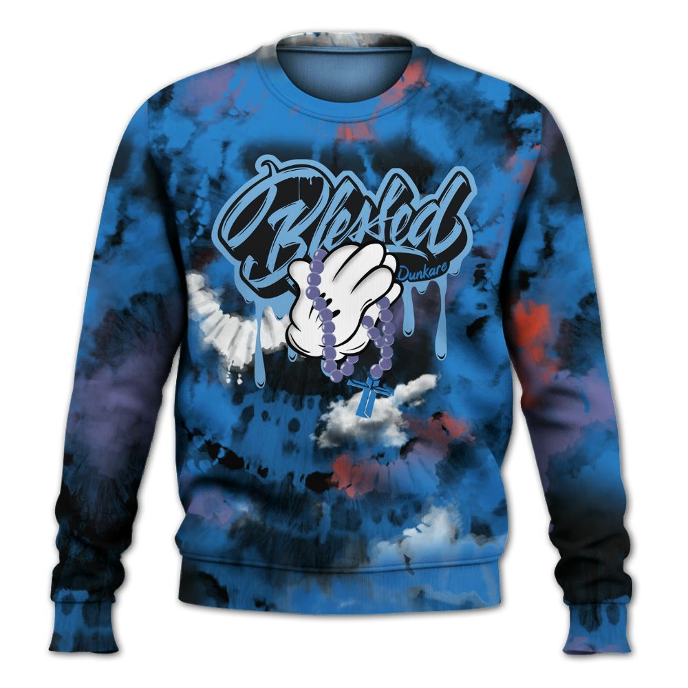 Sweatshirt To Match Hi-Res Blue 700s - God Blessed Tie Dye All Over Print