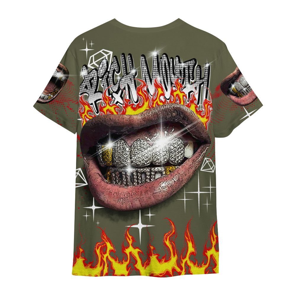 Shirt To Match Low OG Medium Olive 1s - Rich Mouth Fire Rap Retro 90s All Over Print