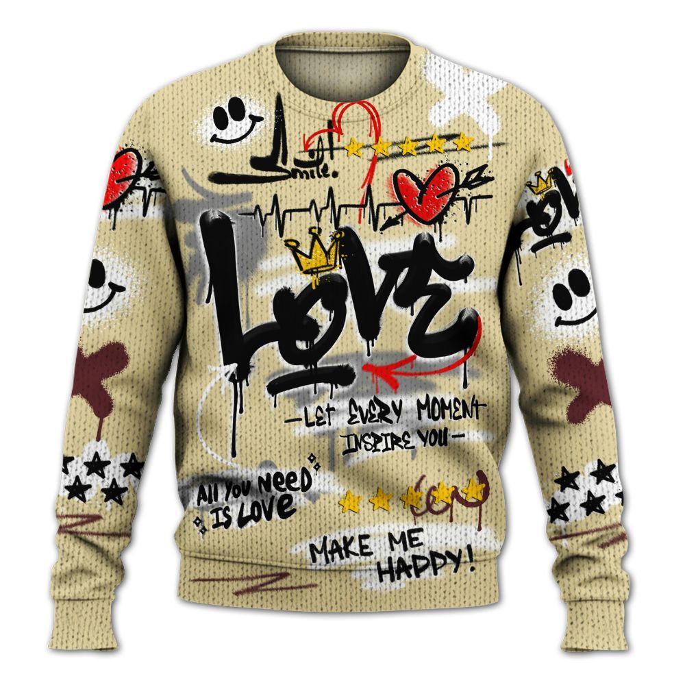 Knitted Sweater To Match Women Phantom 12s - Happy Love Beats Graffiti Streetwear