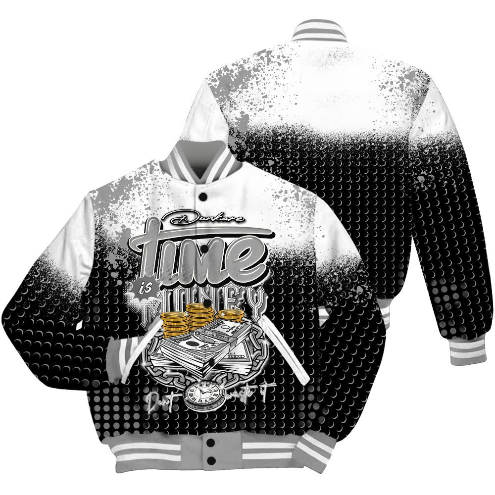 Varsity Jacket To Match Black Wolf Grey 12s Shirt, Halftone Time Is Money All Over Print