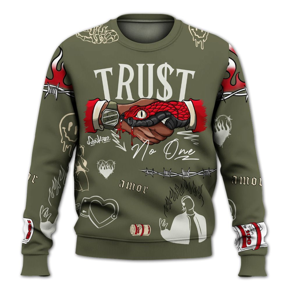 Sweatshirt To Match Low OG Medium Olive 1s - Snake Trust No One All Over Print