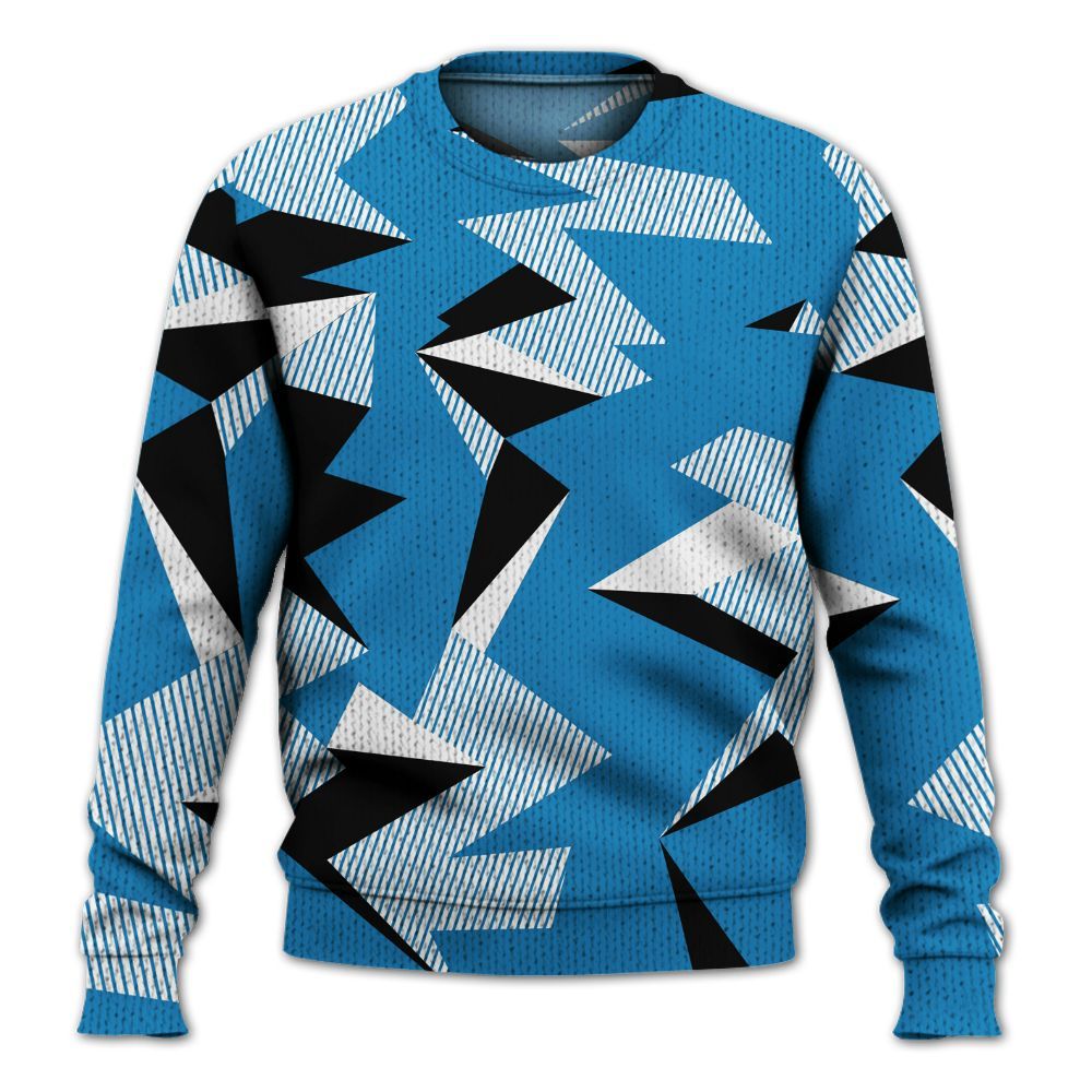 Knitted Sweater To Match Retro University Blue 9s - Geometric Camouflage Pattern