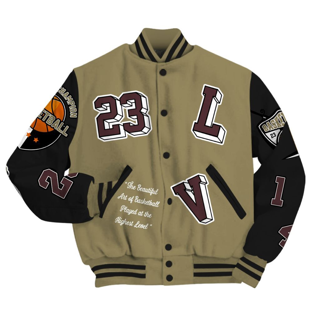 Varsity Jacket To Match Black Olive 7s - The GOAT Got Em Streetwear All Over Print