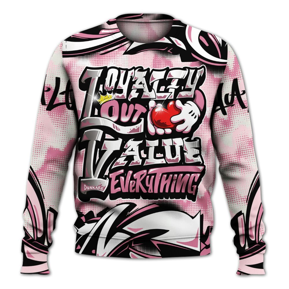 Sweatshirt To Match GS Pearl Pink 12s Shirt, Loyalty Out Value Graffiti All Over Print