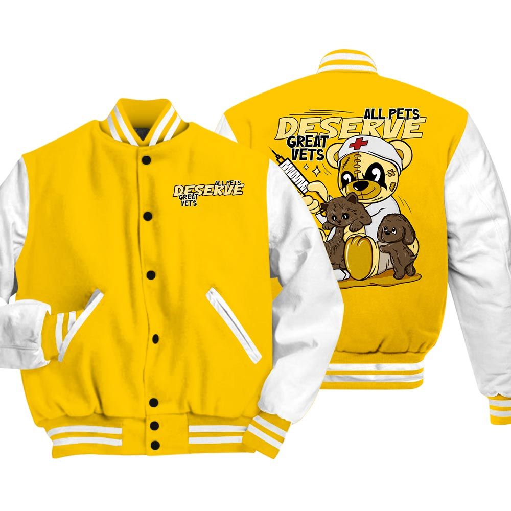 Varsity Jacket To Match Vivid Sulfur 4s Vasity Jacket - All Pets Deserve Great Vets Bear Vasity Jacket Unisex