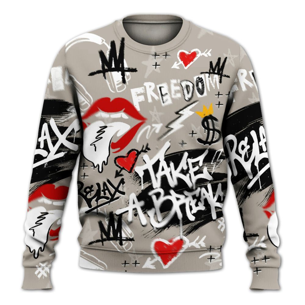 Sweatshirt To Match Low OG Phantom 1s - Take Break Freedom Graffiti Streetwear All Over Print