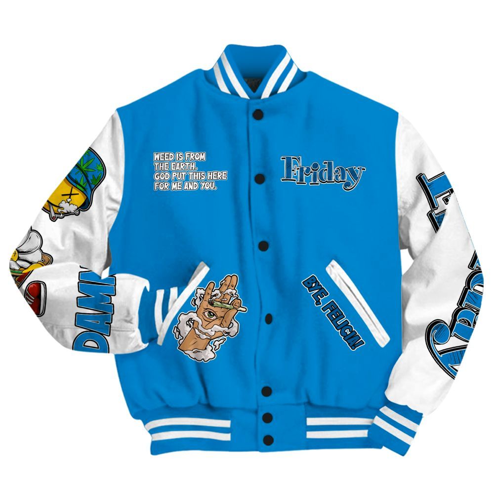 Varsity Jacket To Match Industrial Blue 4s - Friday Sneaker Stress Style All Over Print
