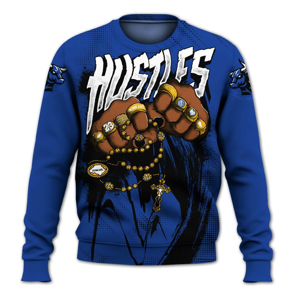 Sweatshirt To Match Air Foamposite One Royal - Hustle Make Money All Over Print