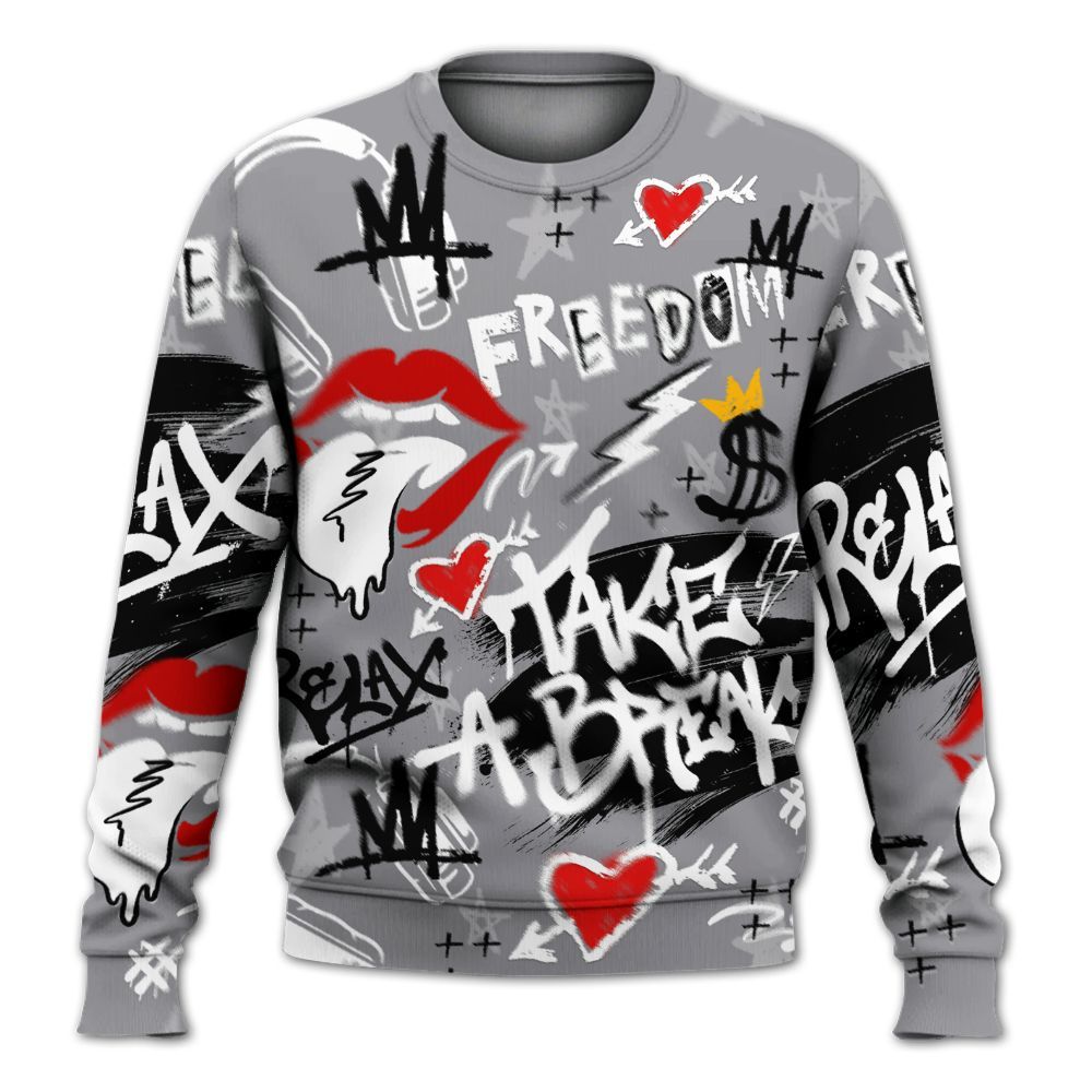 Sweatshirt To Match Cement Grey 11s - Take Break Freedom Graffiti Streetwear All Over Print