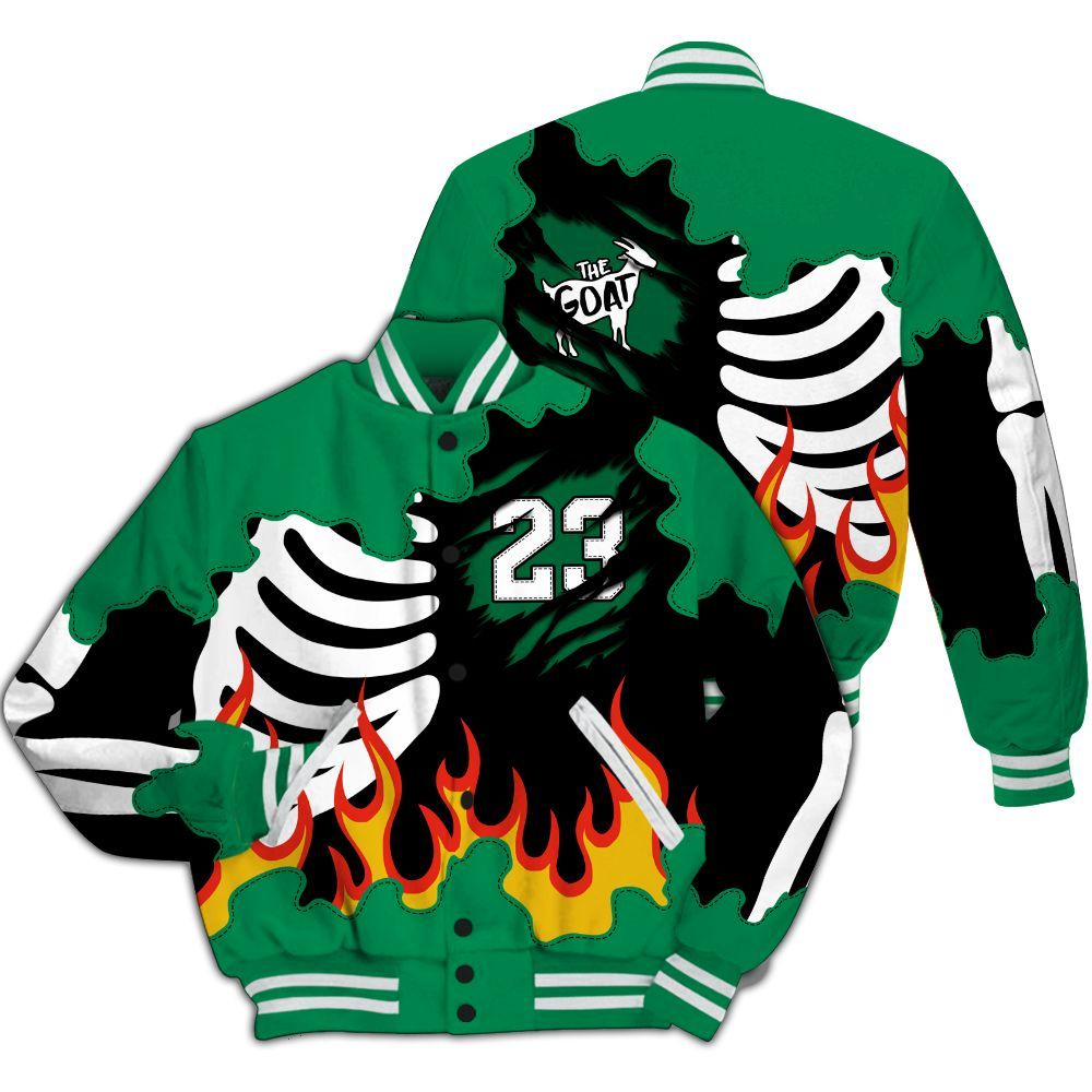 Varsity Jacket To Match Mid Lucky Green 1s - Burning Skeleton 23 G.O.A.T All Over Print