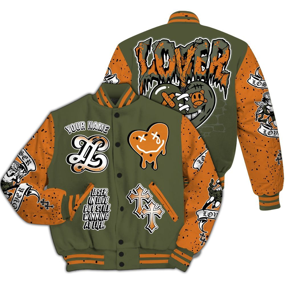 Varsity Jacket To Match Olive 5s - LOVER LOSER Custom Name Baseball Varsity Jacket All Over Print