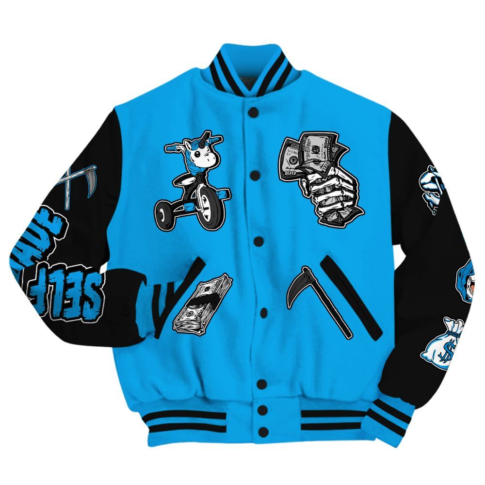 Varsity Jacket To Match Black University Blue 2022 13s - Self Make Skeleton All Over Print
