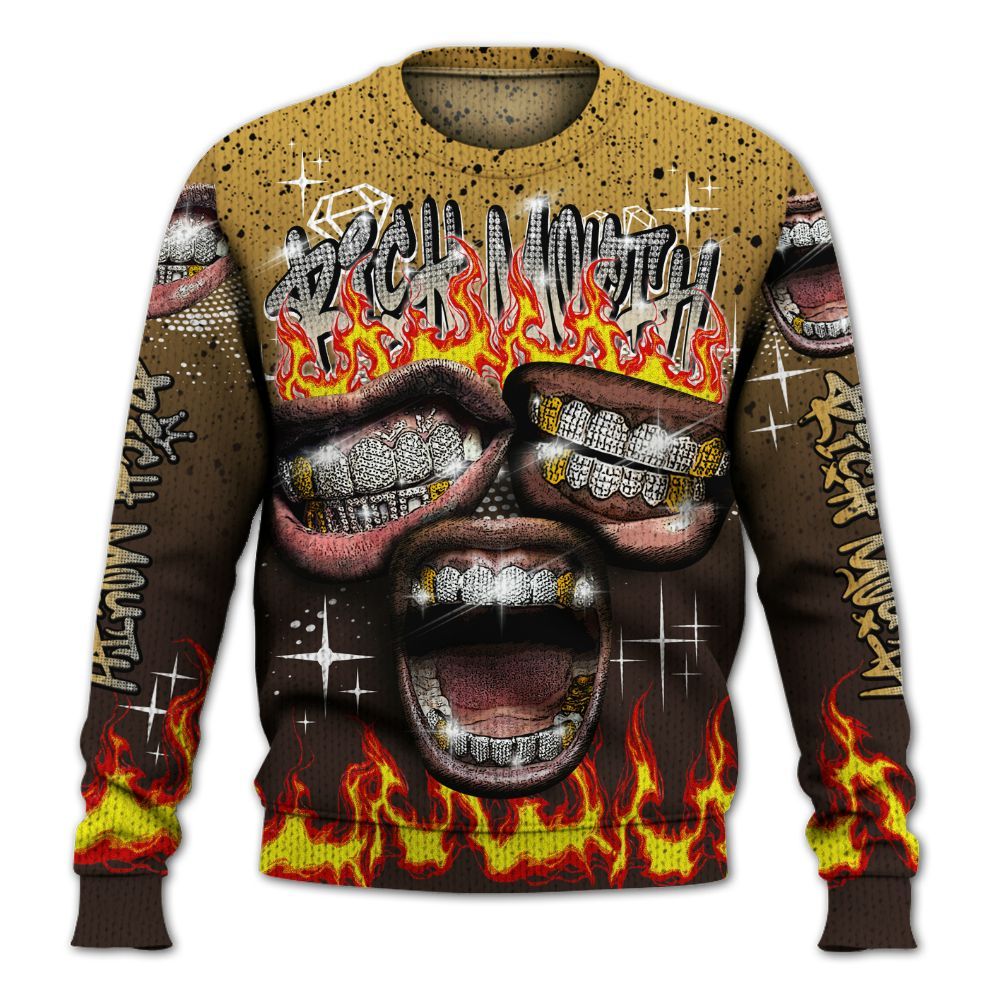 Knitted Sweater To Match 2025 Retro Earth 5s - Rich Mouth Fire Rap Retro 90s