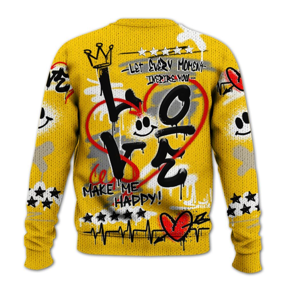 Knitted Sweater To Match Vivid Sulfur 4s - Happy Love Beats Graffiti Streetwear