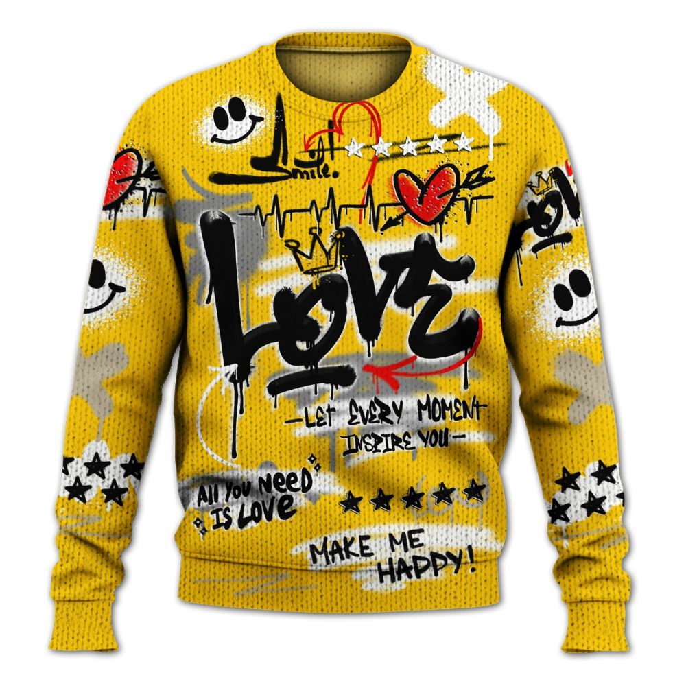 Knitted Sweater To Match Vivid Sulfur 4s - Happy Love Beats Graffiti Streetwear