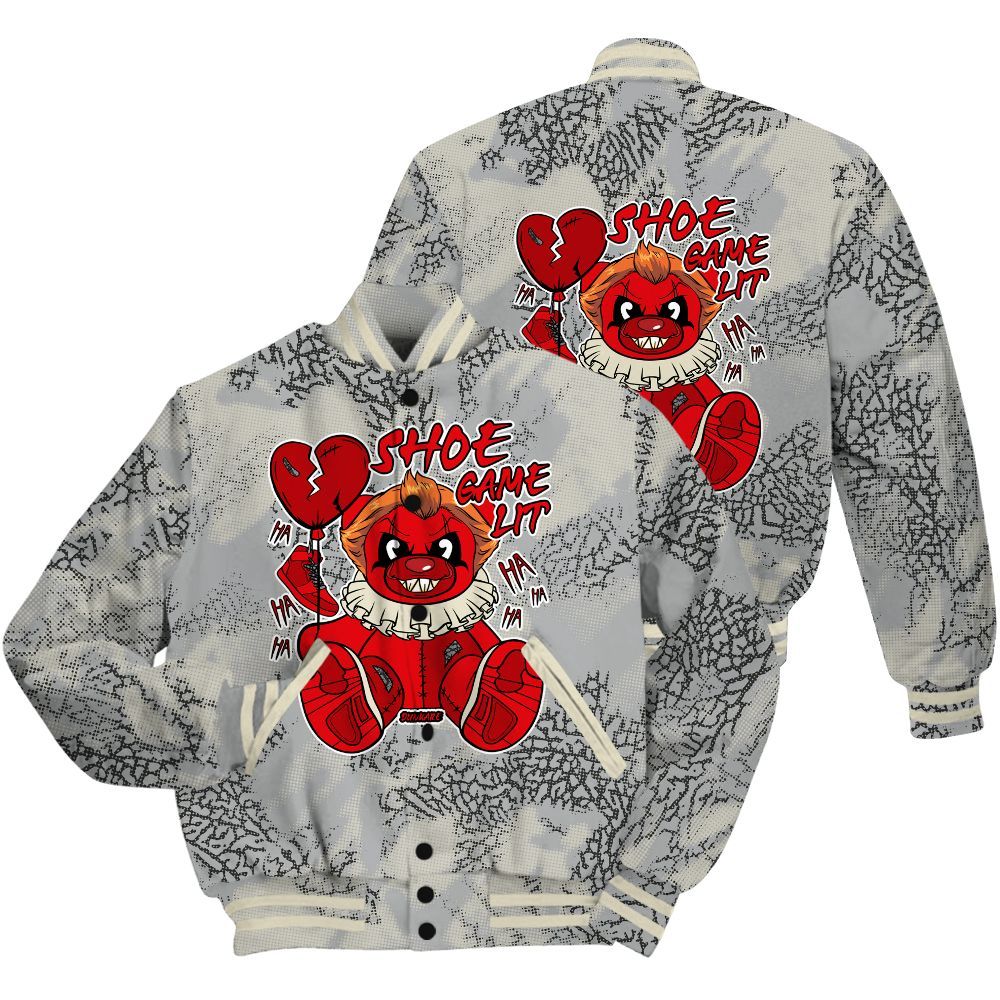 Varsity Jacket To Match Cement Grey 3s Shirt - Shoe Game Bear Abstract Halftone All Over Print
