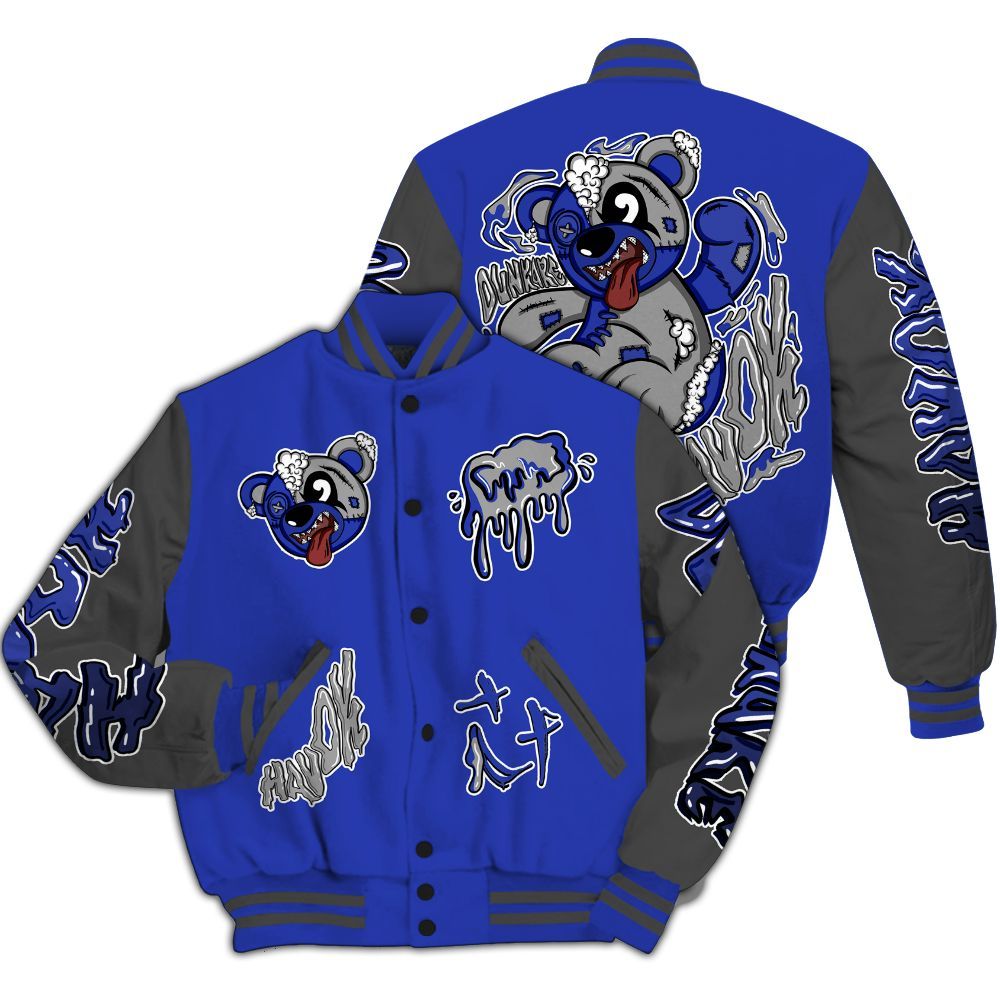 Varsity Jacket To Match Air Max Plus Black Racer Blue - Havok Bear All Over Print