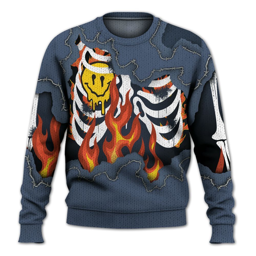 Knitted Sweater To Match Low Diffused Blue 11s - Skeleton On Fire Skrrt