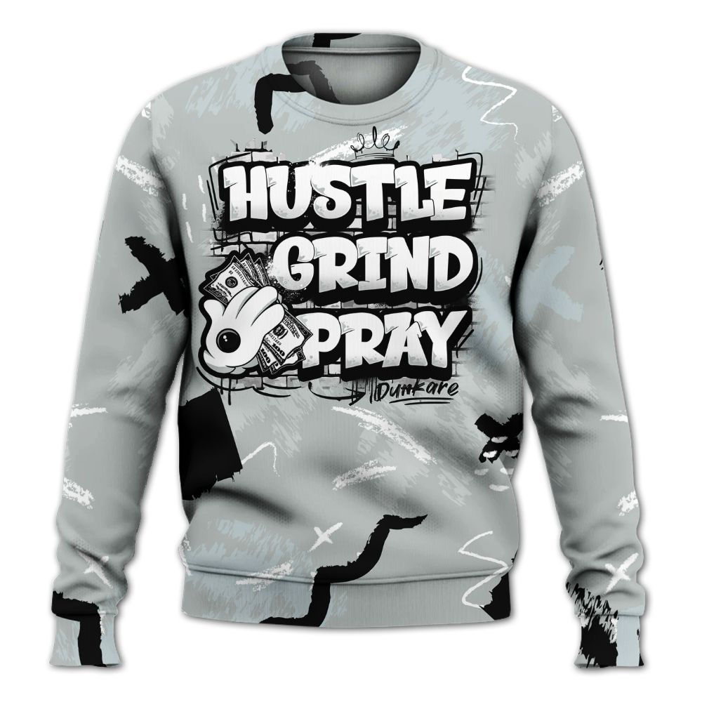 Sweatshirt To Match Black Wolf Grey 12s - Hustle Grind Pray Graphic Street Style All Over Print