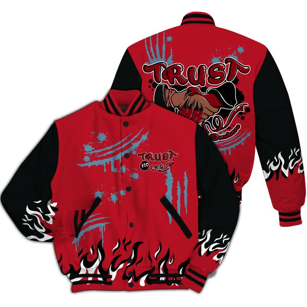 Varsity Jacket To Match Retro Raging Bull 5s - Graphic Trust No One All Over Print