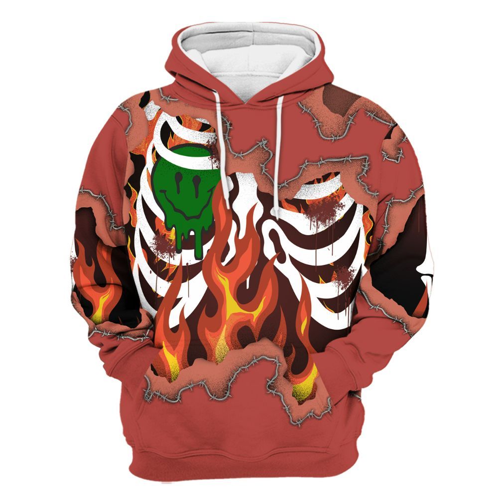 Hoodie To Match Dune Red 13s - Skeleton On Fire Skrrt All Over Print