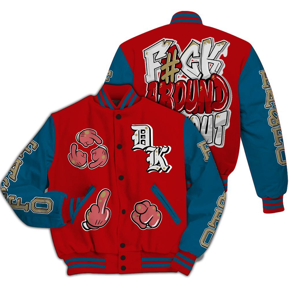 Varsity Jacket To Match OG Varsity Red 17s - F Around Find Out Graphic All Over Print