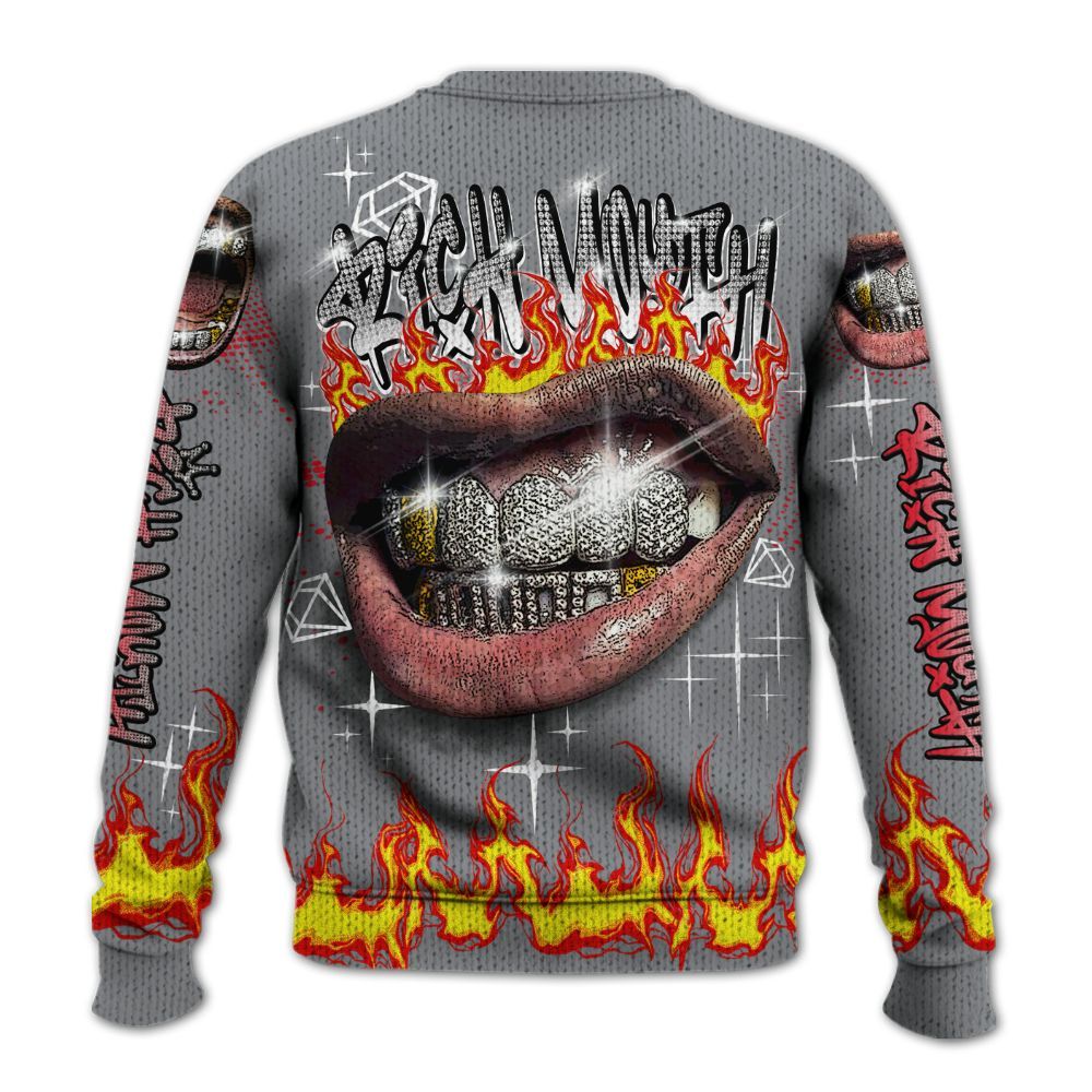 Knitted Sweater To Match Black Cement 3s - Rich Mouth Fire Rap Retro 90s