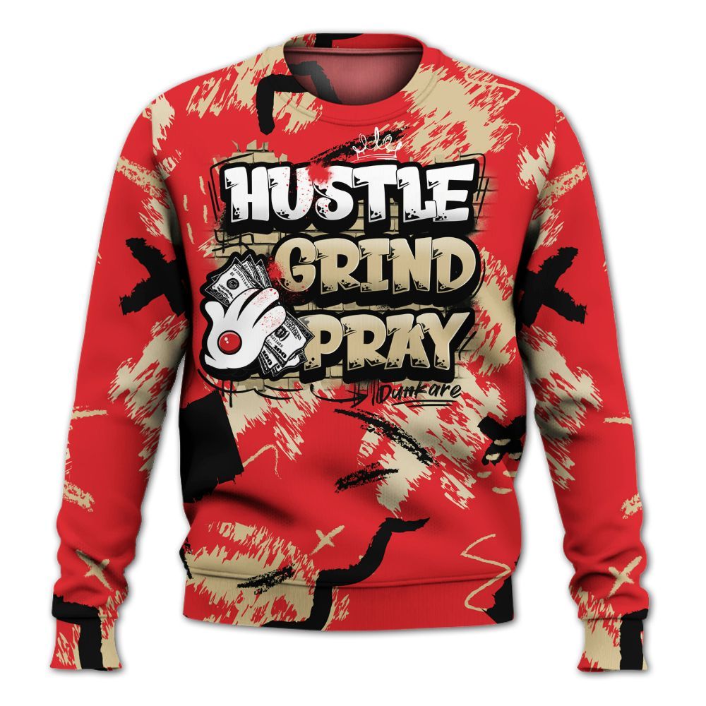 Sweatshirt To Match Prime 93 Fire Red - Hustle Grind Pray Retro All Over Print