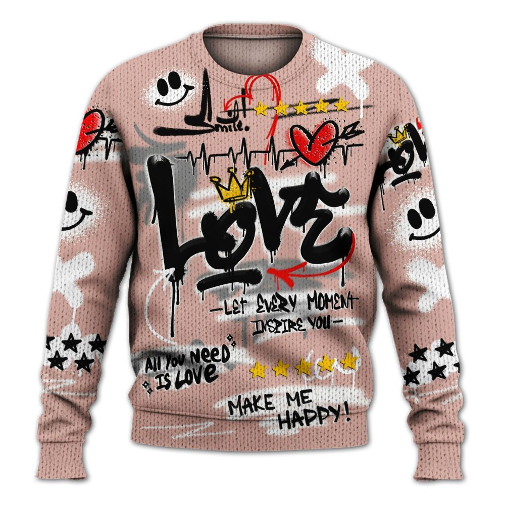 Knitted Sweater To Match Dunk Low Pink Velvet - Happy Love Beats Graffiti Streetwear