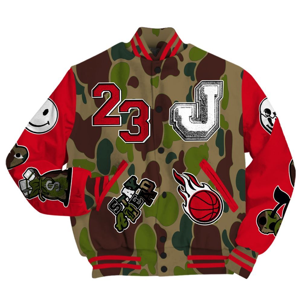 Varsity Jacket To Match Air Max 90 Duck Camo Red - Hustles Money Number 23 All Over Print