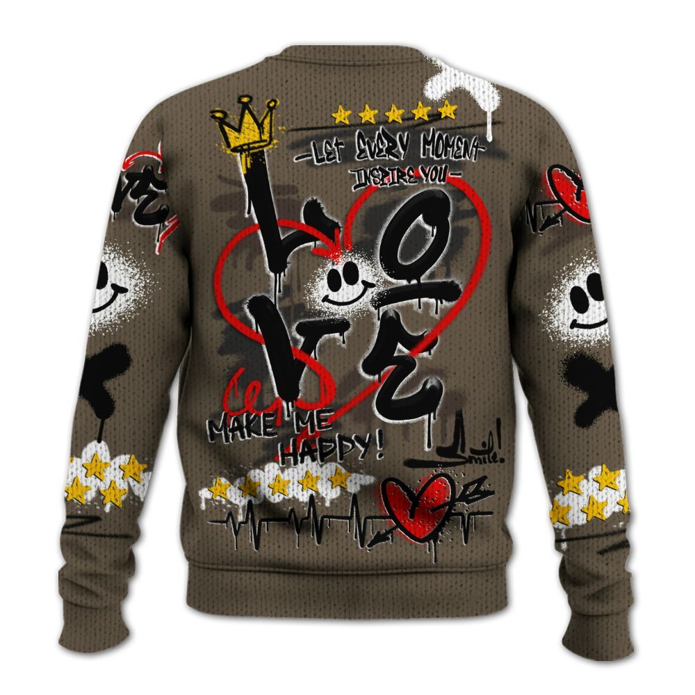 Sweater To Match AMM Dark Mocha 4s - Happy Love Beats Graffiti Streetwear Graphic