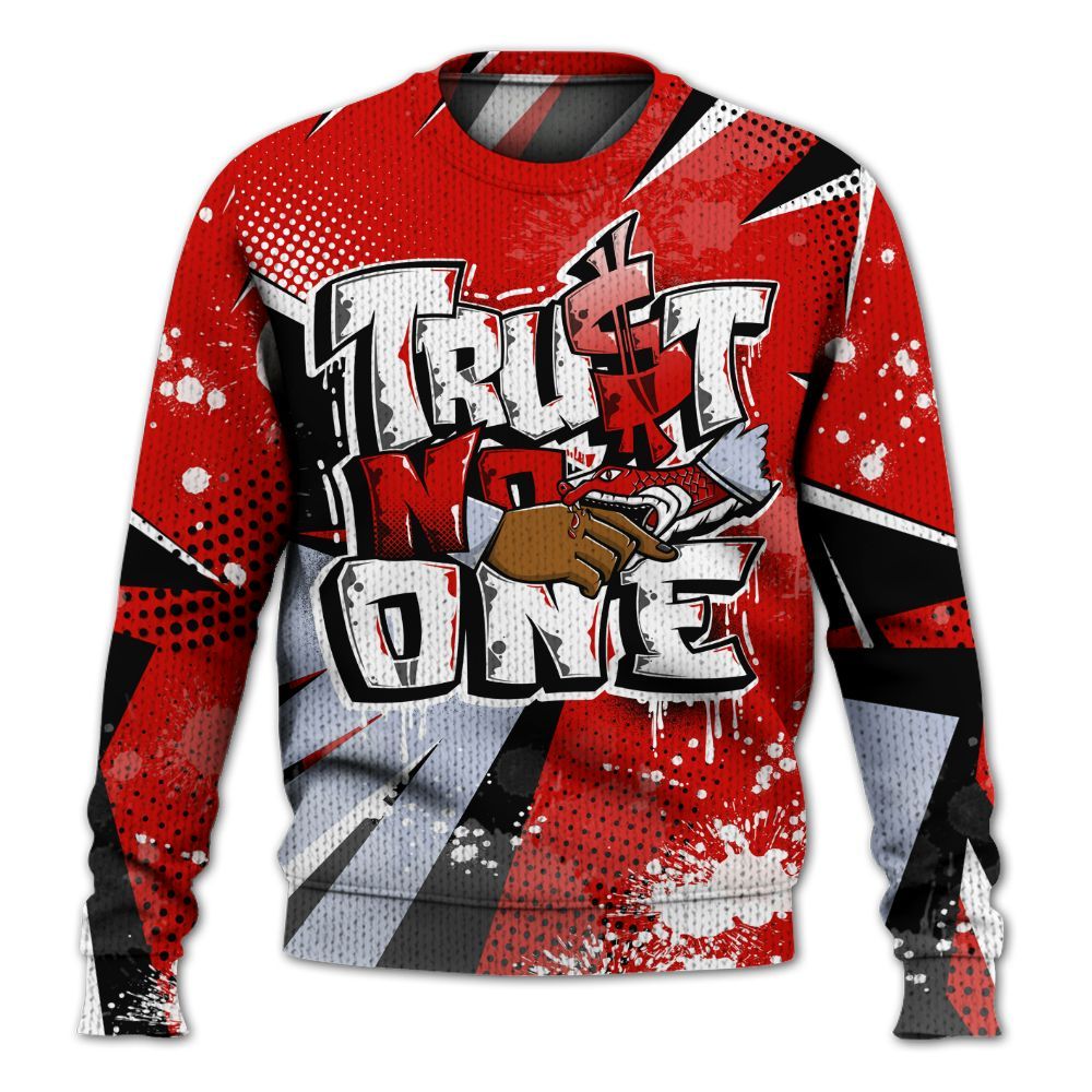 Knitted Sweater To Match Fire Red 6s - Poly Trust No One Dripping