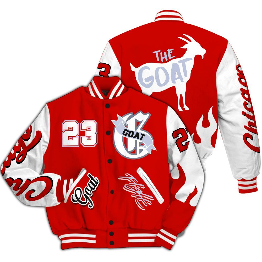 Varsity Jacket To Match Fire Red 6s Shirt - The G.O.A.T Flight Streetwear All Over Print