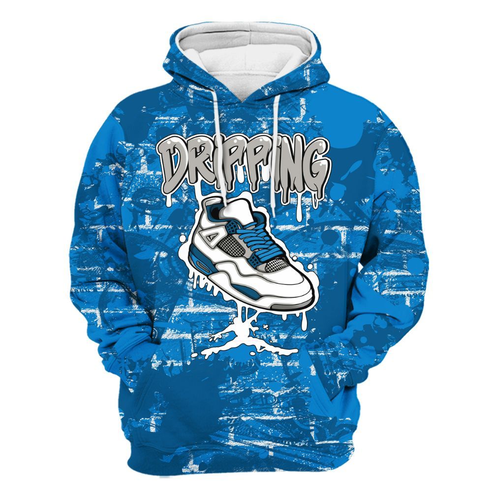 Hoodie To Match Industrial Blue 4s - Dripping Shoe 4S Graphic Street Art All Over Print