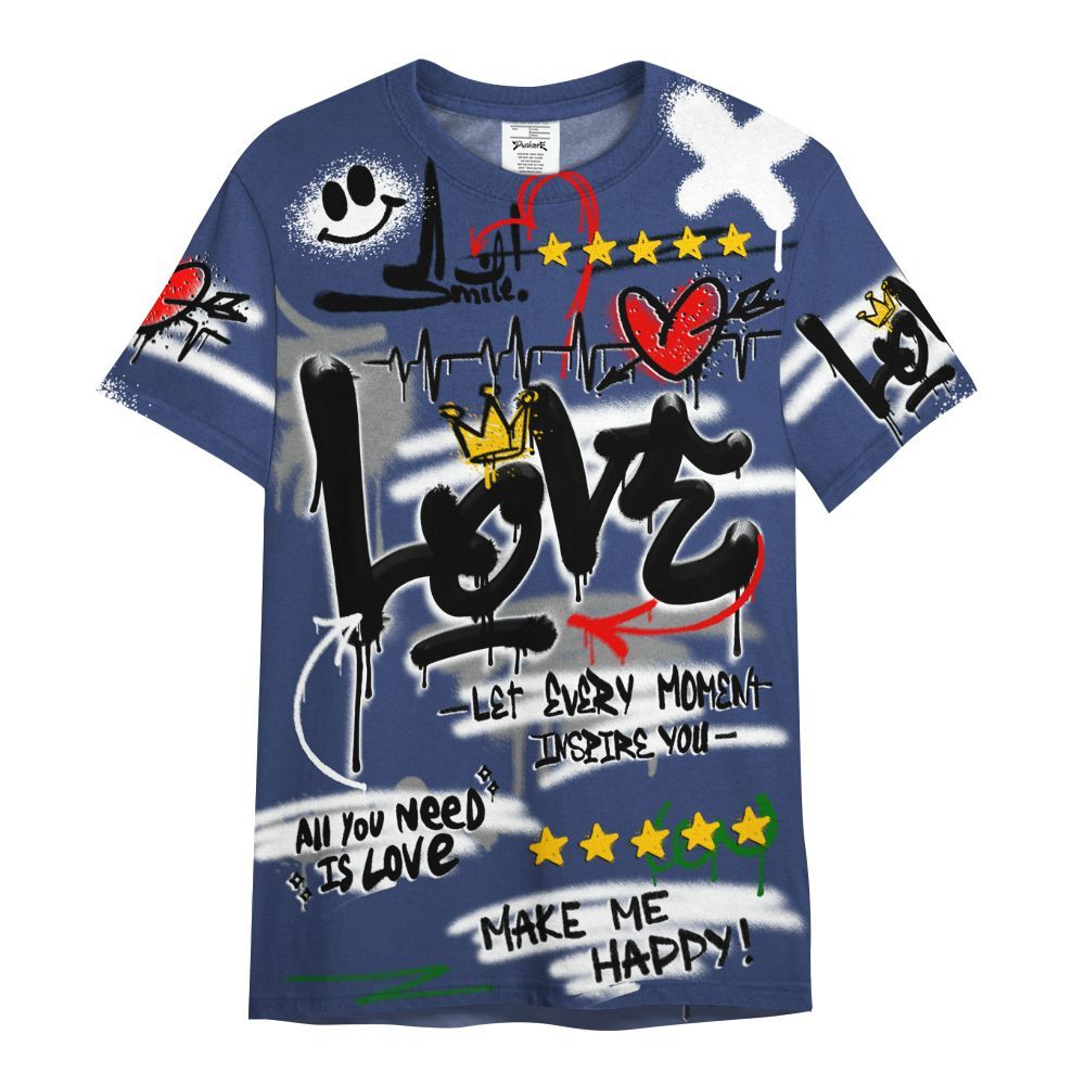 Shirt To Match Midnight Navy 13s - Happy Love Beats Graffiti Streetwear All Over Print