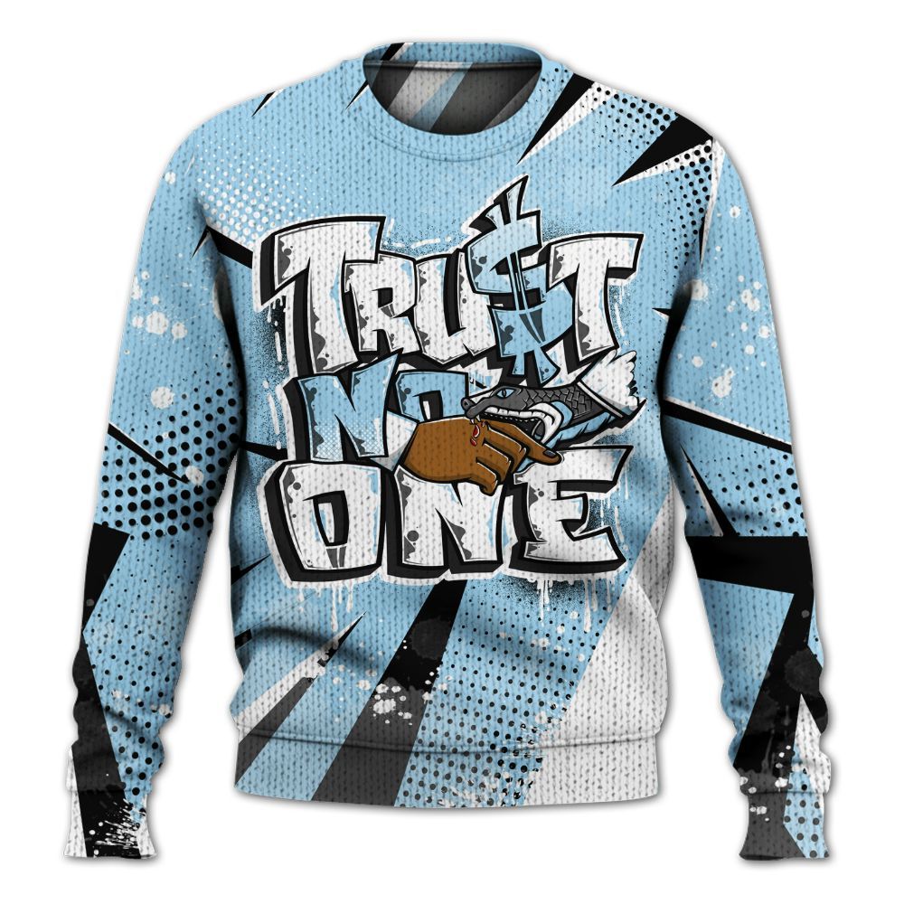 Knitted Sweater To Match Legend Blue 11s - Poly Trust No One Dripping