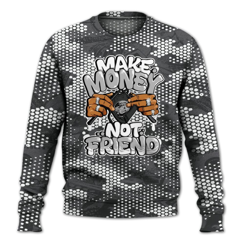 Sweatshirt To Match White Thunder 4s - Make Moneys Not Friend Graphic Banknotes All Over Print