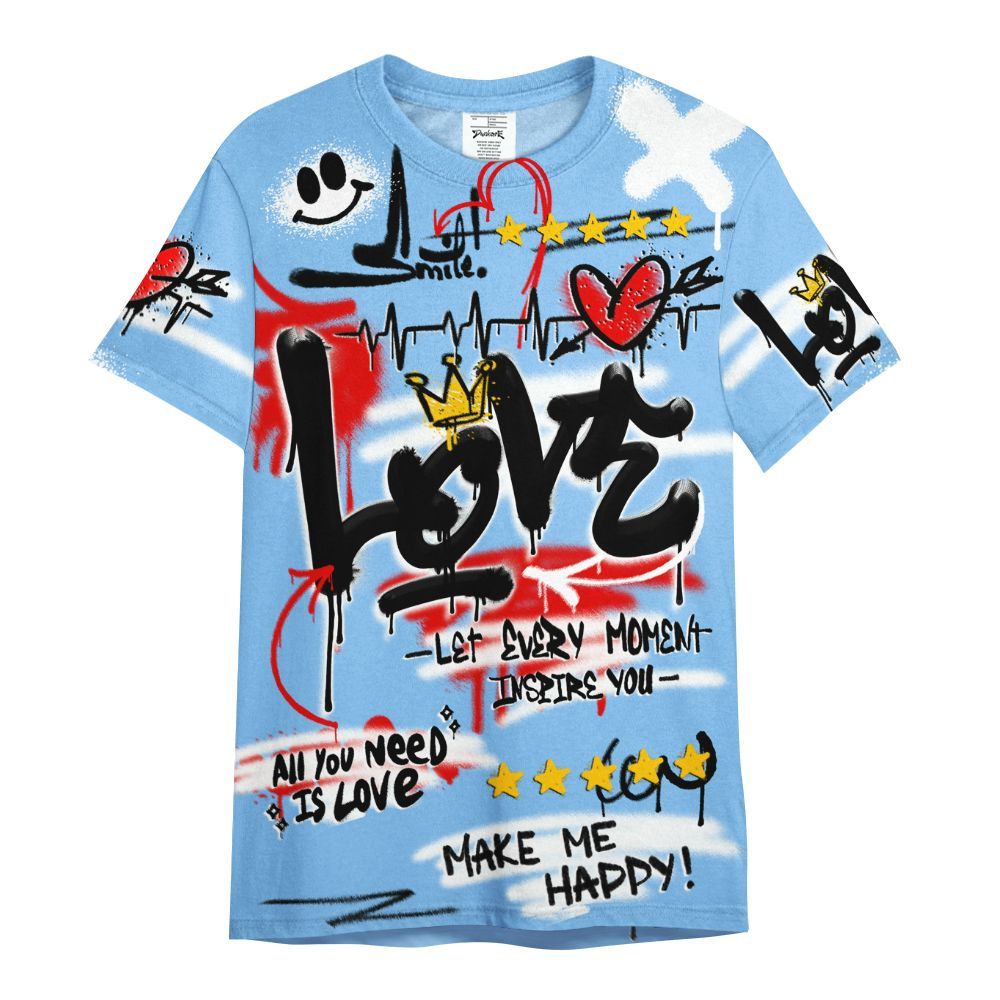 Shirt To Match University Blue 5s - Happy Love Beats Graffiti Streetwear All Over Print